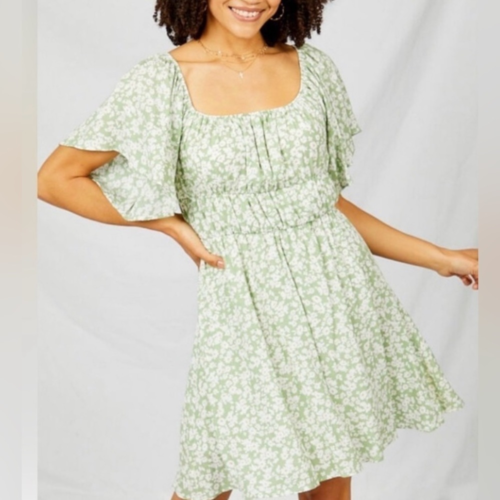 Altar’d State Giada Floral Dress in Moss Size Medium